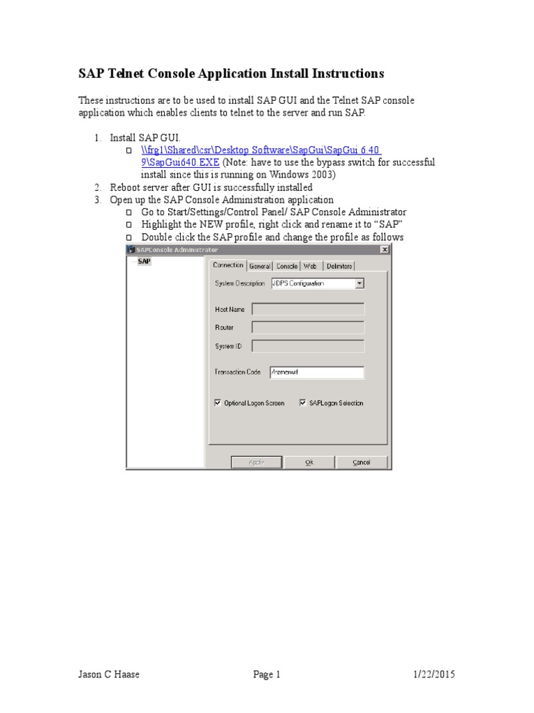 SAP Telnet Console Installation Guide | PDF | User (Computing ...