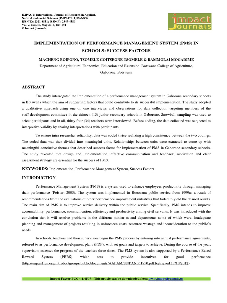 Applied Implementation of Performance Management Macheng Boipono | PDF