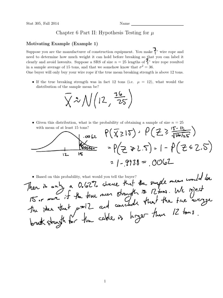11 Annotated Ch6 Part 2 Hypothesis Testing F14 | PDF | P Value ...