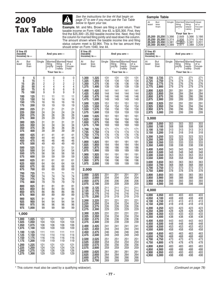 2009 Tax Table 1040 1040NR For H1B, F1, J1, OPT PDF Government