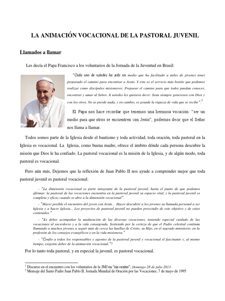 Animación Vocacional en la Pastoral Juvenil | PDF | Sacerdote | Papa ...