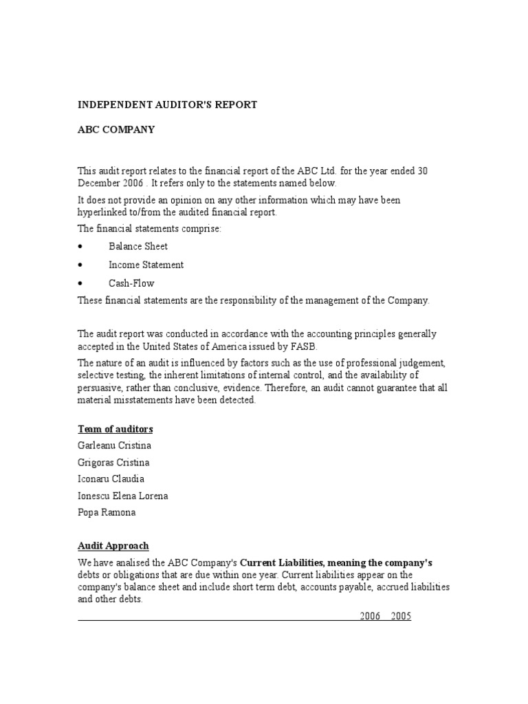 Audit ABC Co | PDF | Audit | Auditor's Report