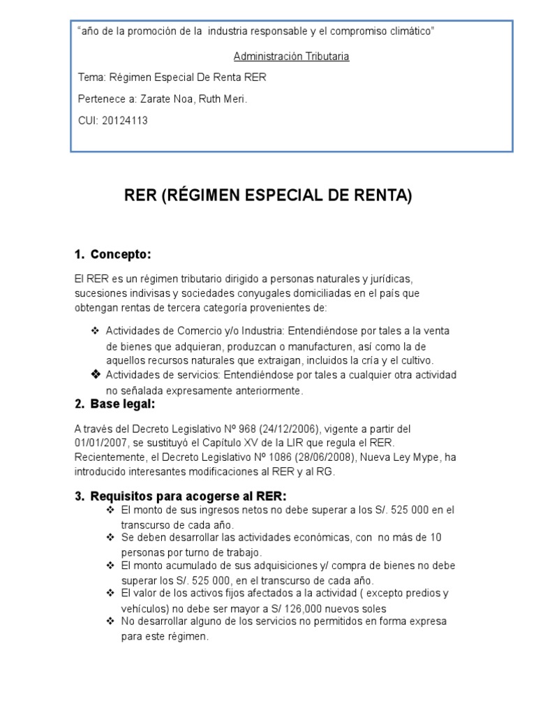 Régimen Especial de Renta (RER) 2024 | PDF | Pagos | Impuestos