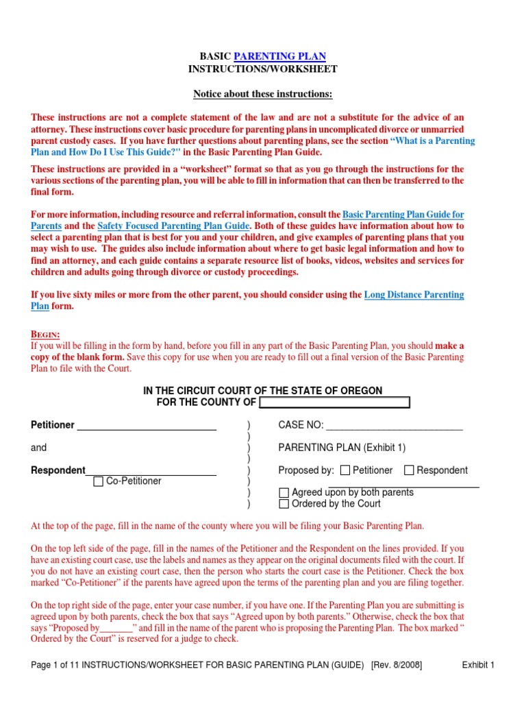 Basic Parenting Plan Worksheet Guide | PDF | Child Custody | Parenting