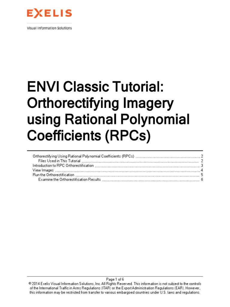 Envi Classic Tutorial: Orthorectifying Imagery Using Rational ...