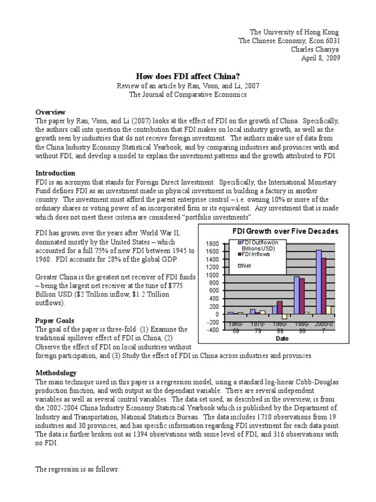 Impact of FDI on China's Growth Analysis | PDF | Foreign Direct ...