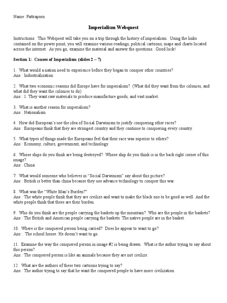 Imperialism Webquest Section 1 Causes Of Imperialism Slides 2 7 British Empire Imperialism