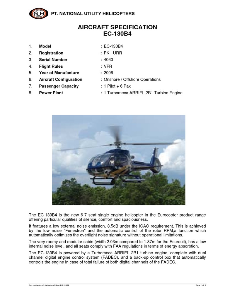 Spec EC - 130 B4 | PDF | Helicopter | Aircraft