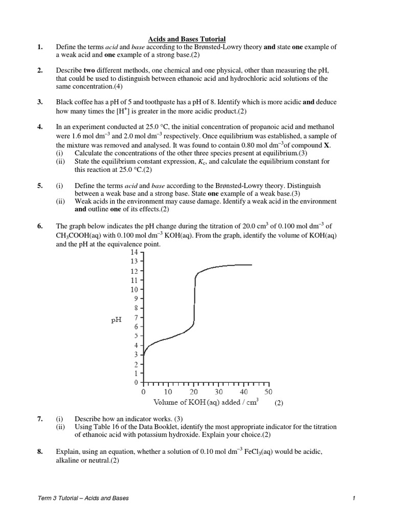 Acids and Bases Questions | PDF | Buffer Solution | Ph