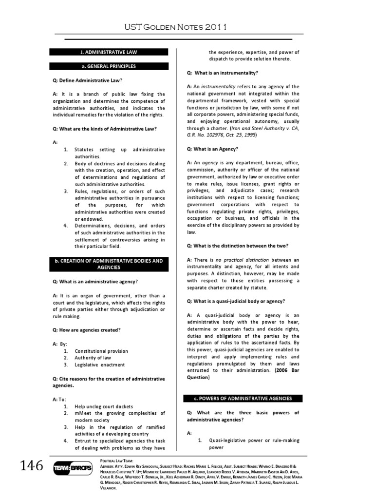 UST Golden Notes Administrative Law PDF Evidence Judiciaries