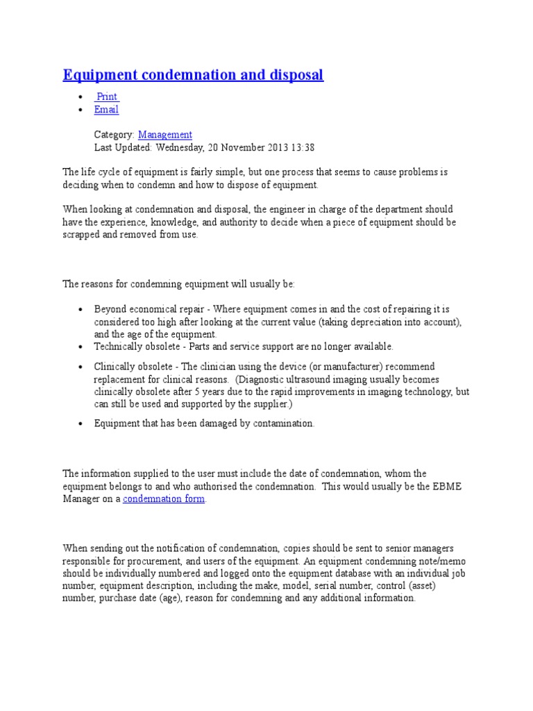Equipment Condemnation and Disposal Guide | PDF | Medical Imaging ...
