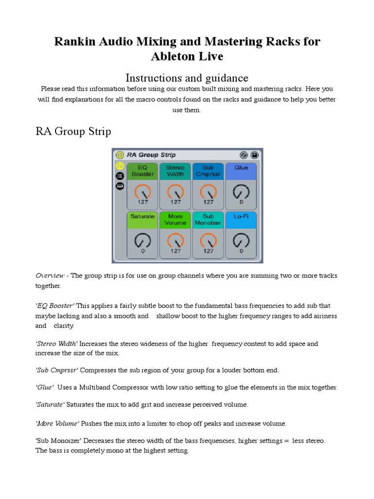 Guide To RA Ableton Mastering Racks | PDF | Equalization (Audio ...