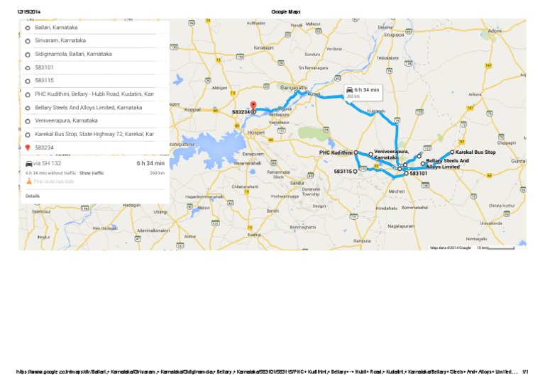 Bellary Route Map with Toll Details | PDF