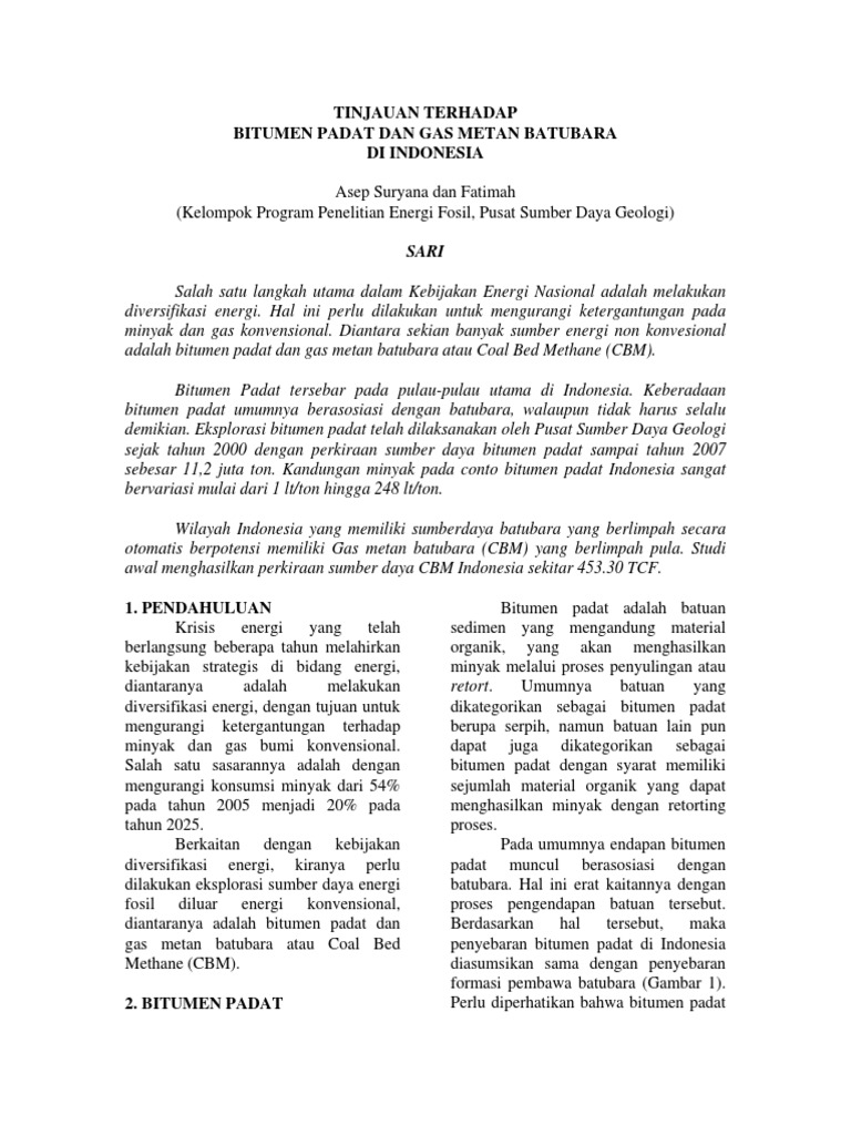 Potensi Bitumen Padat dan CBM di Indonesia | PDF | Sains & Matematika ...