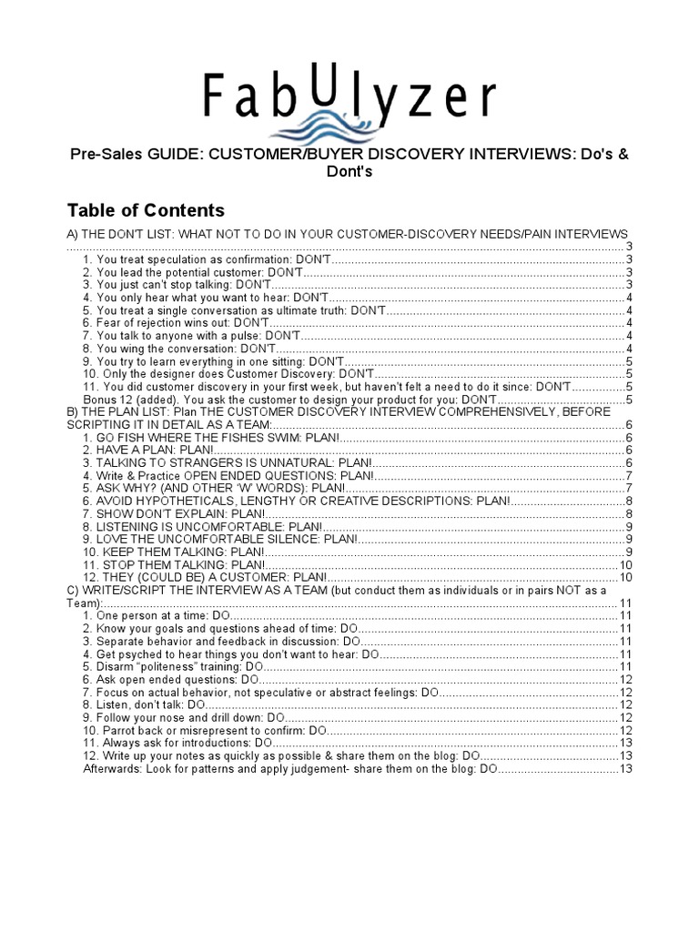 Customer Discovery Interview Best Practices | PDF | Emotions | Interview