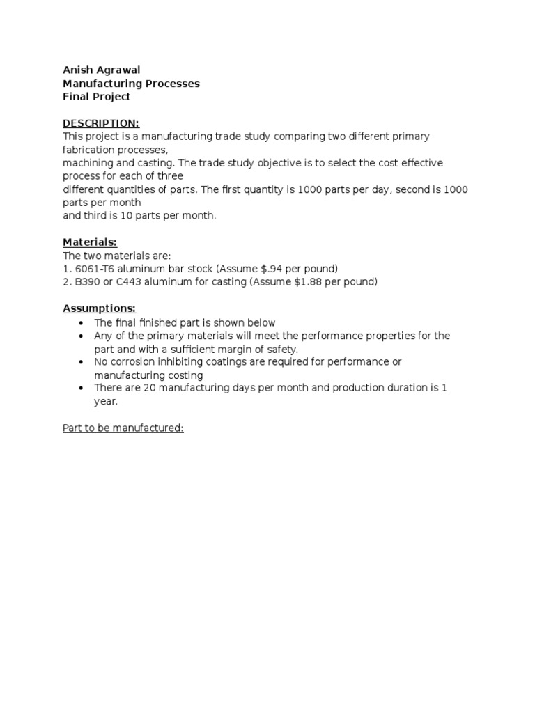 Anish Agrawal Manufacturing Processes Final Project Description | PDF ...
