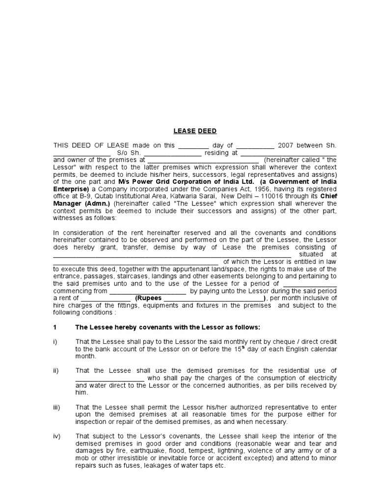 deed of assignment of lease plc