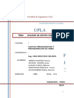 Análisis de costos unitarios reales vs. expediente en losa de bocacalle