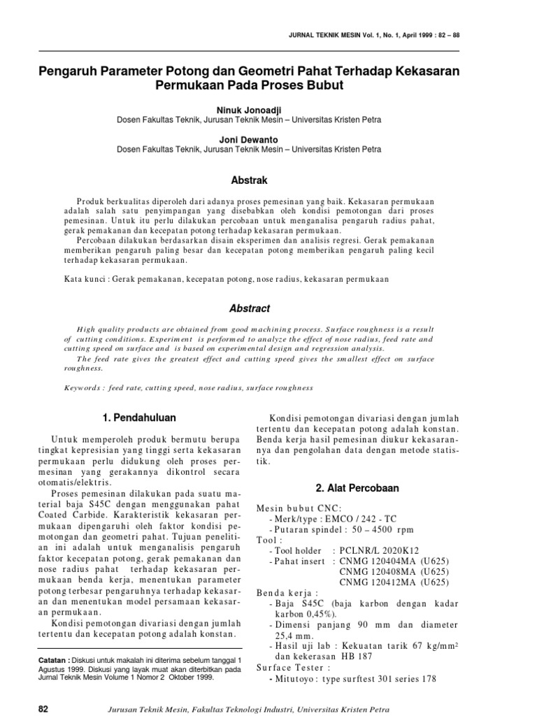 Jurnal Teknik Mesin Vol 1 No 1 Pdf