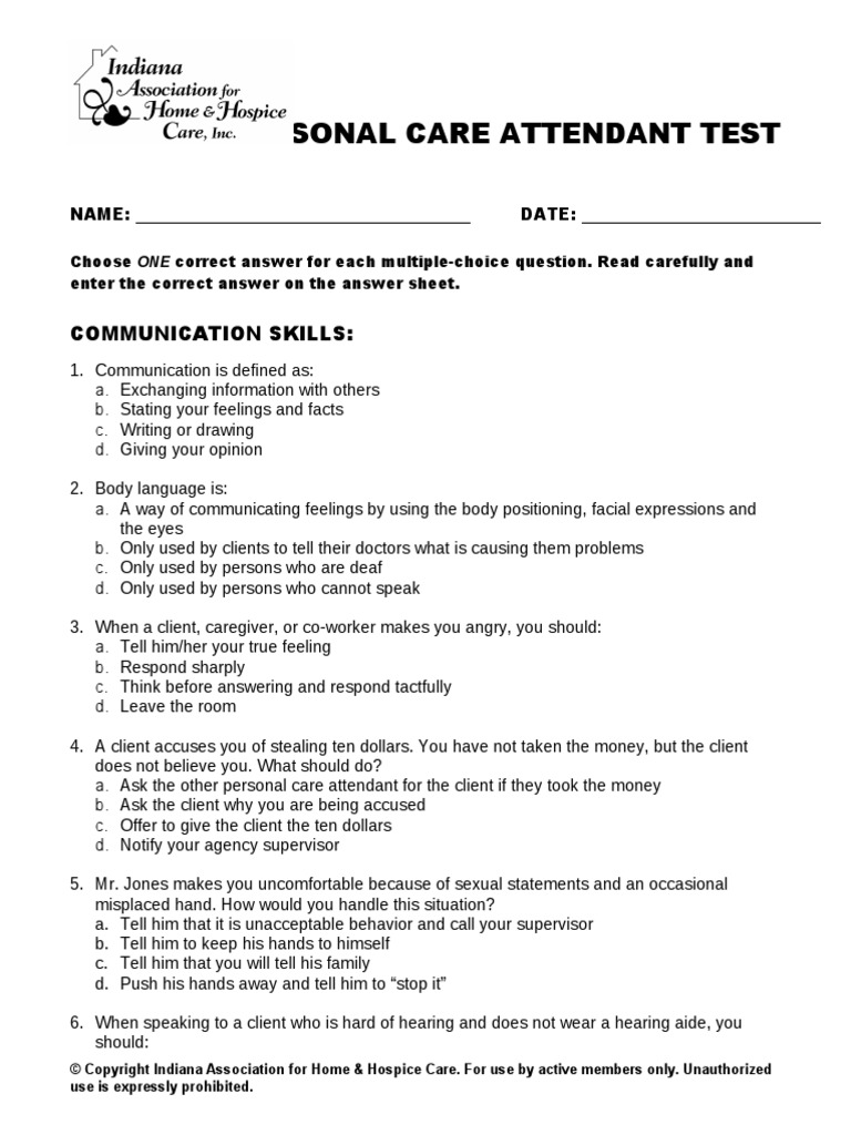 Personal Care Attendant Test Hearing Loss Caregiver