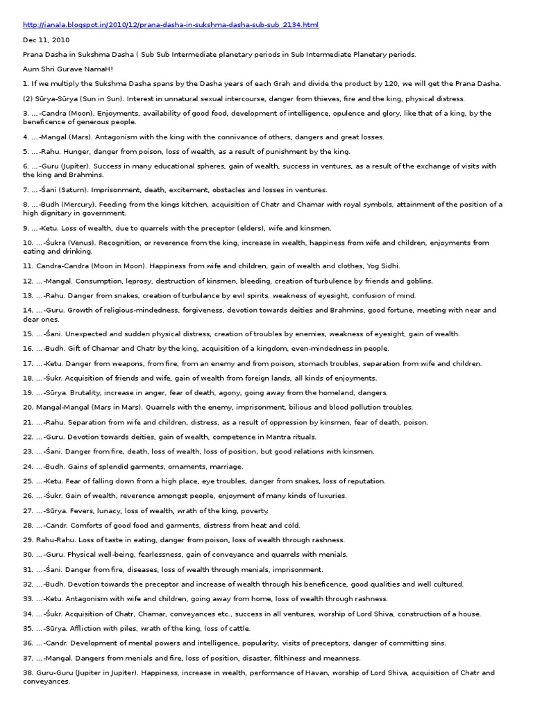 Prana Dasha in Sukshma Dasha PDF Science Astronomy
