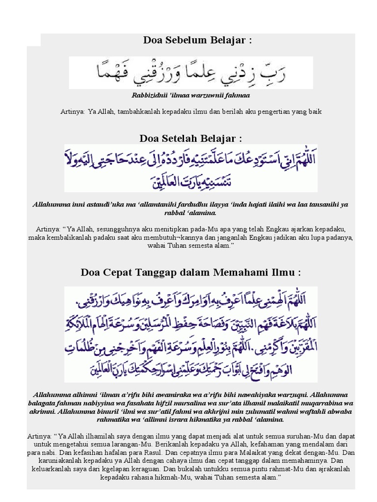 Doa Sebelum dan Sesudah Belajar | PDF | Agama & Spiritualitas