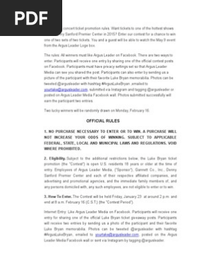 Official rules for Luke Bryan ticket giveaway