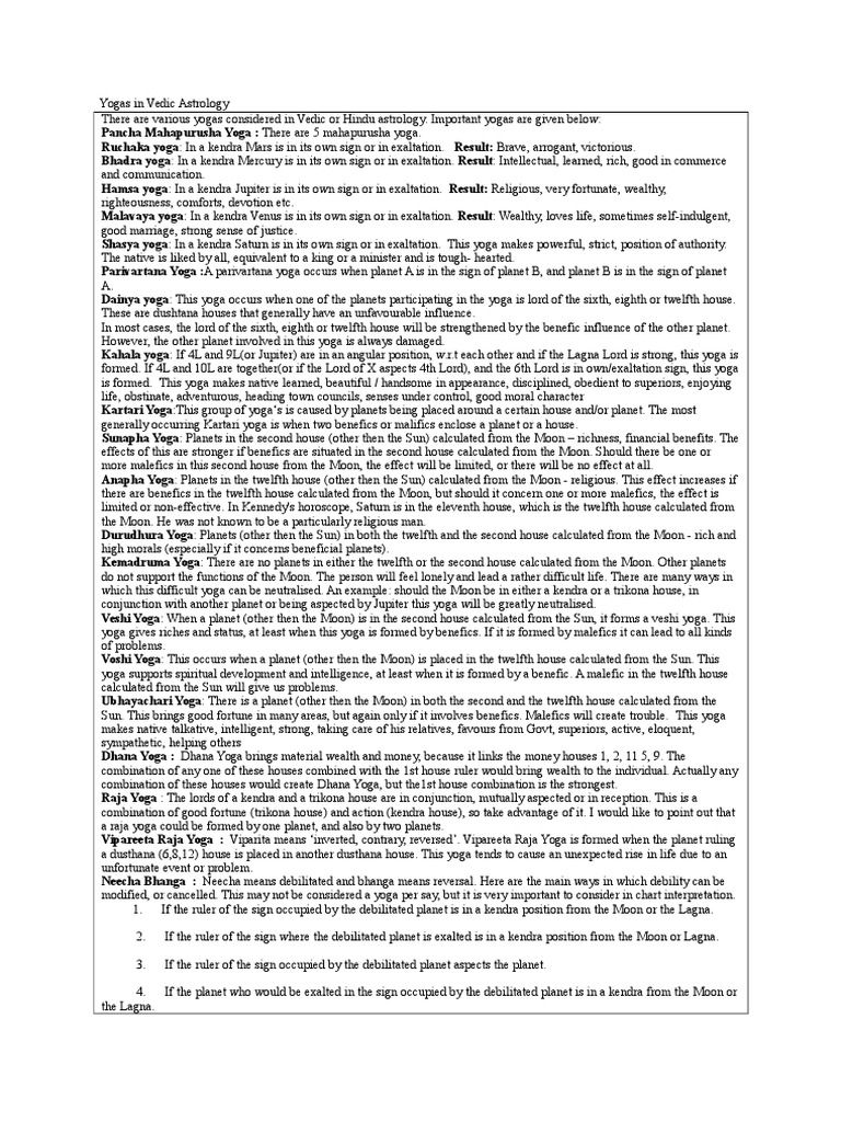 Yogas in Vedic Astrology PDF In Astrology New Age Practices