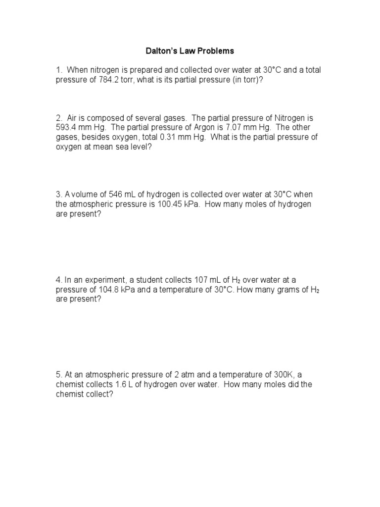 Dalton's Law Practice Problems | PDF | Science & Mathematics