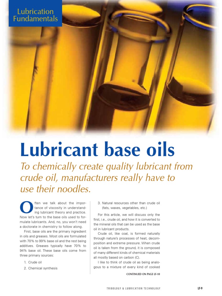 Lubricant Base Oils PDF Petroleum Oil Refinery