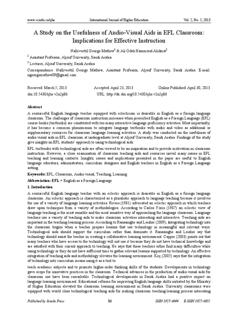 Jurnal A Study On The Usefulness of Audio Visual Aids in EFL Classroom ...