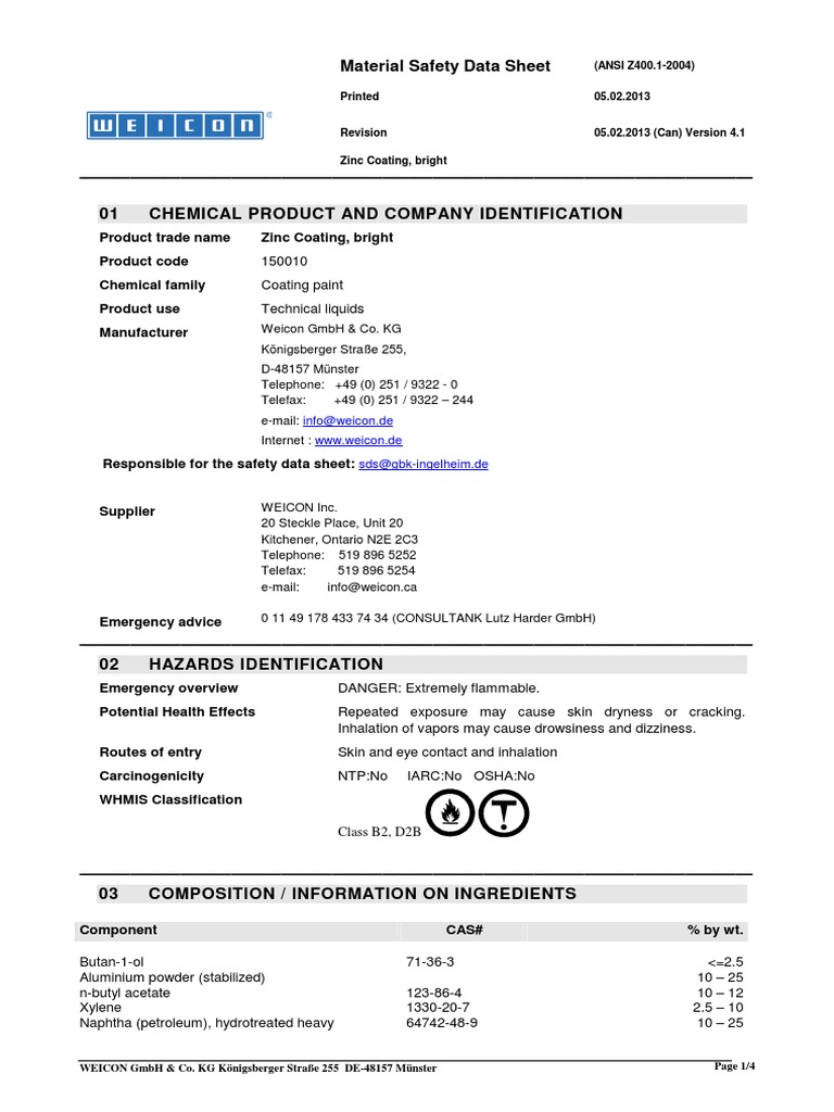 Zinc SprayMSDS PDF PDF Firefighting Chemistry