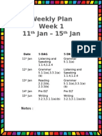 Weekly Plan Week 1 11 Jan - 15 Jan: TH TH
