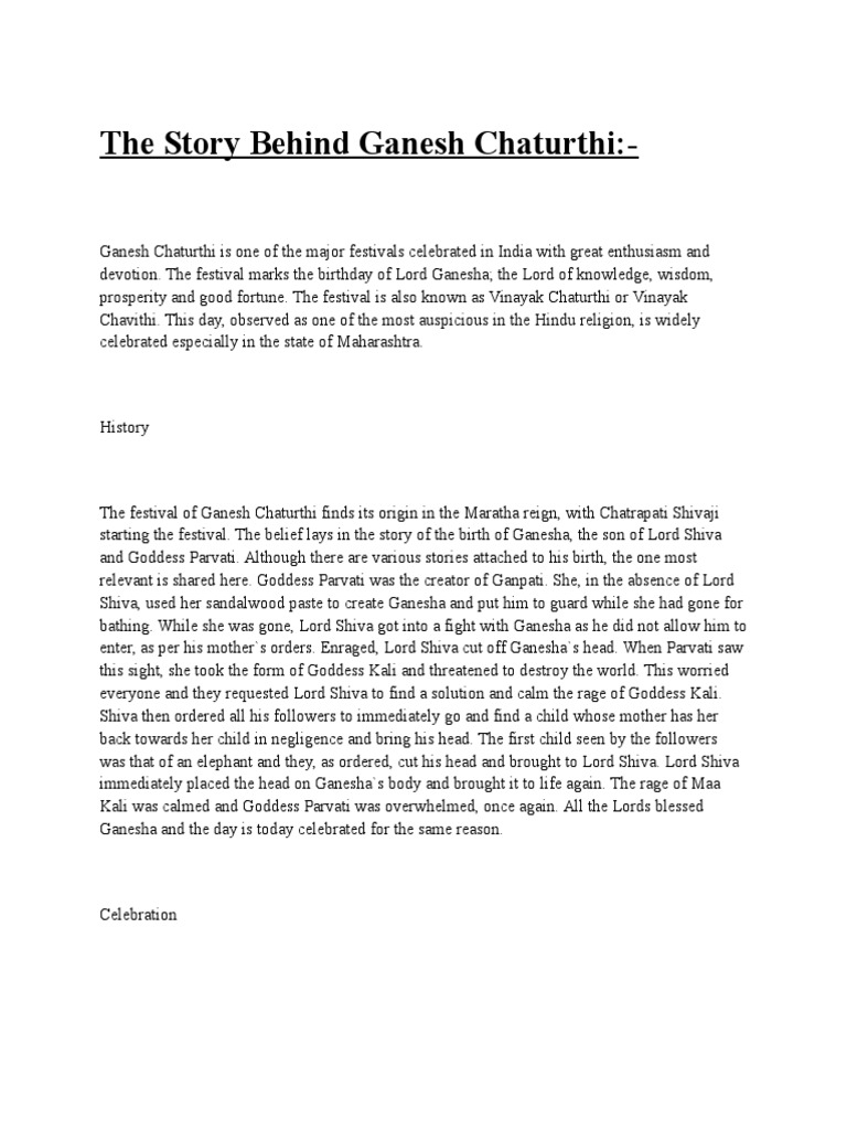 The Story Behind Ganesh Chaturthi | PDF | Hindu Behaviour And ...