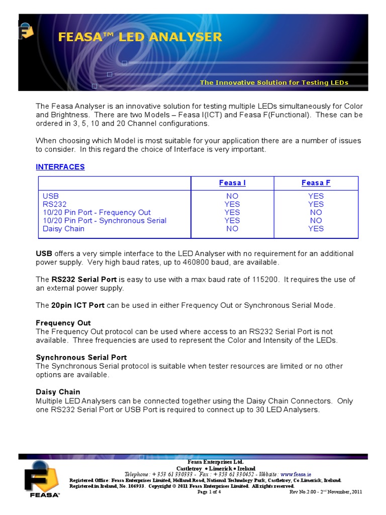 Feasa Led Analysers | PDF | Usb | Light Emitting Diode