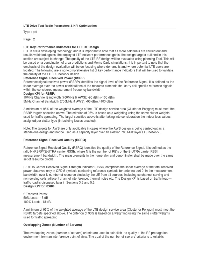LTE Drive Test Radio Parameters | PDF | Bandwidth (Signal Processing ...