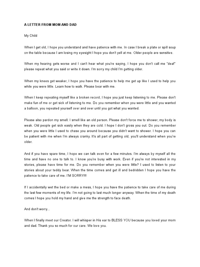 A Letter From Mom And Dad