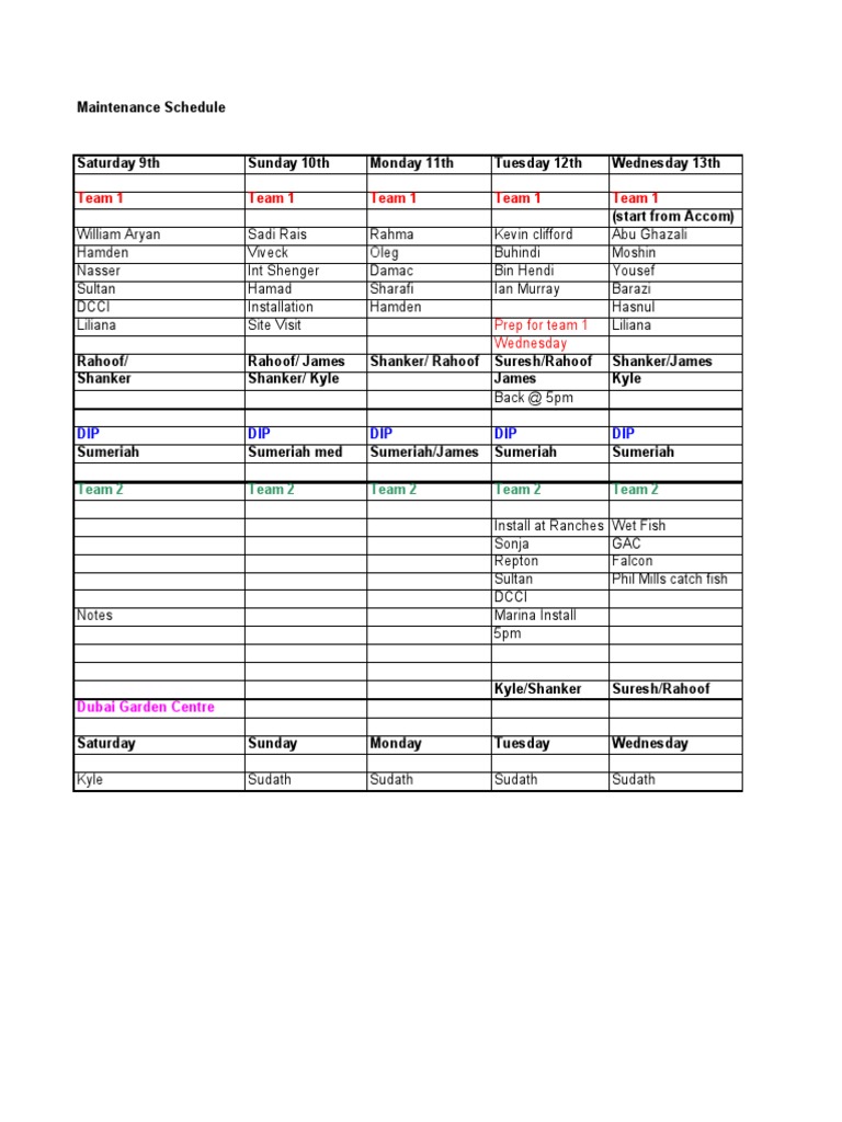 Weekly Maintenance Schedule Overview | PDF