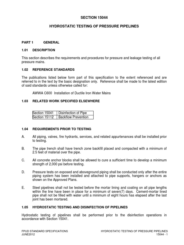 Hydrostatic Testing Procedures for Pipes | PDF | Pipe (Fluid Conveyance ...