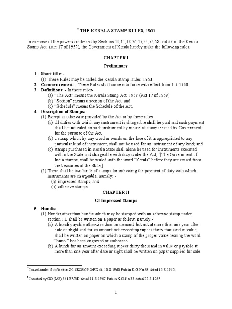 The Kerala Stamp Rules, 1960 PDF Postage Stamp Deposition (Law)