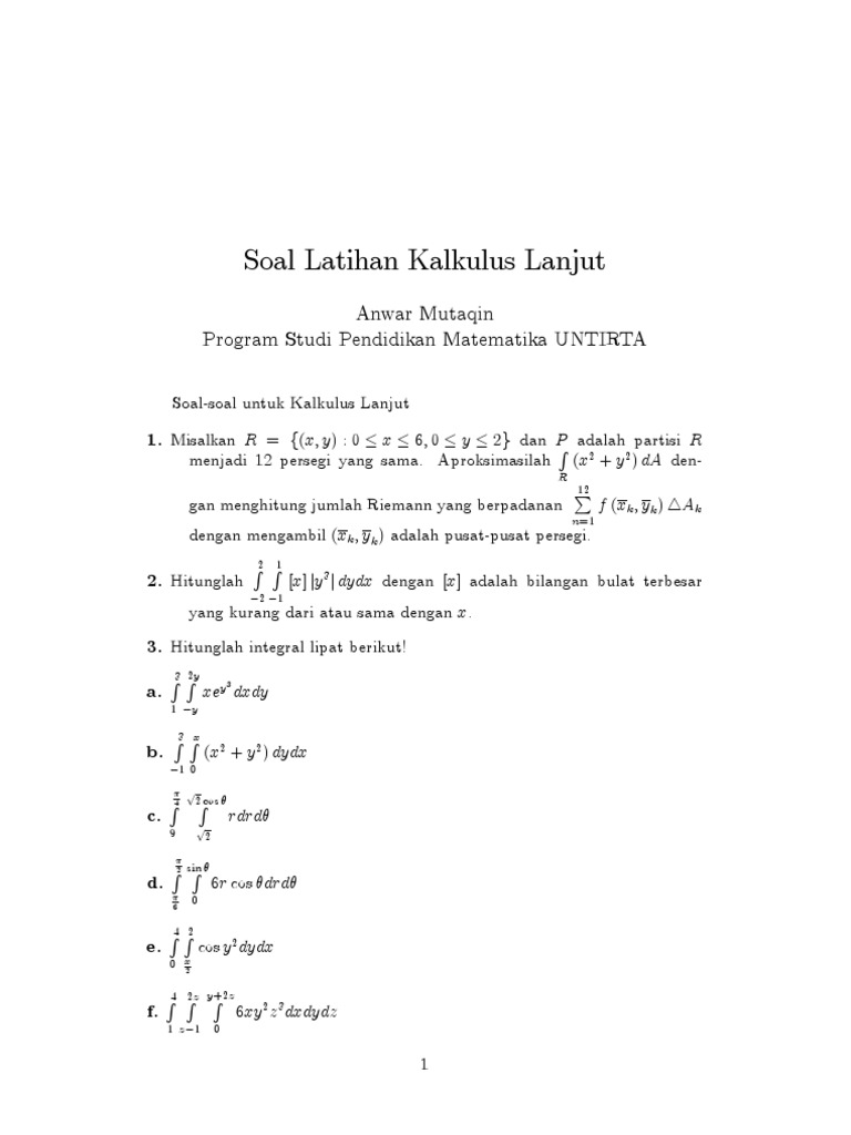 Soal Latihan Kalkulus Lanjut