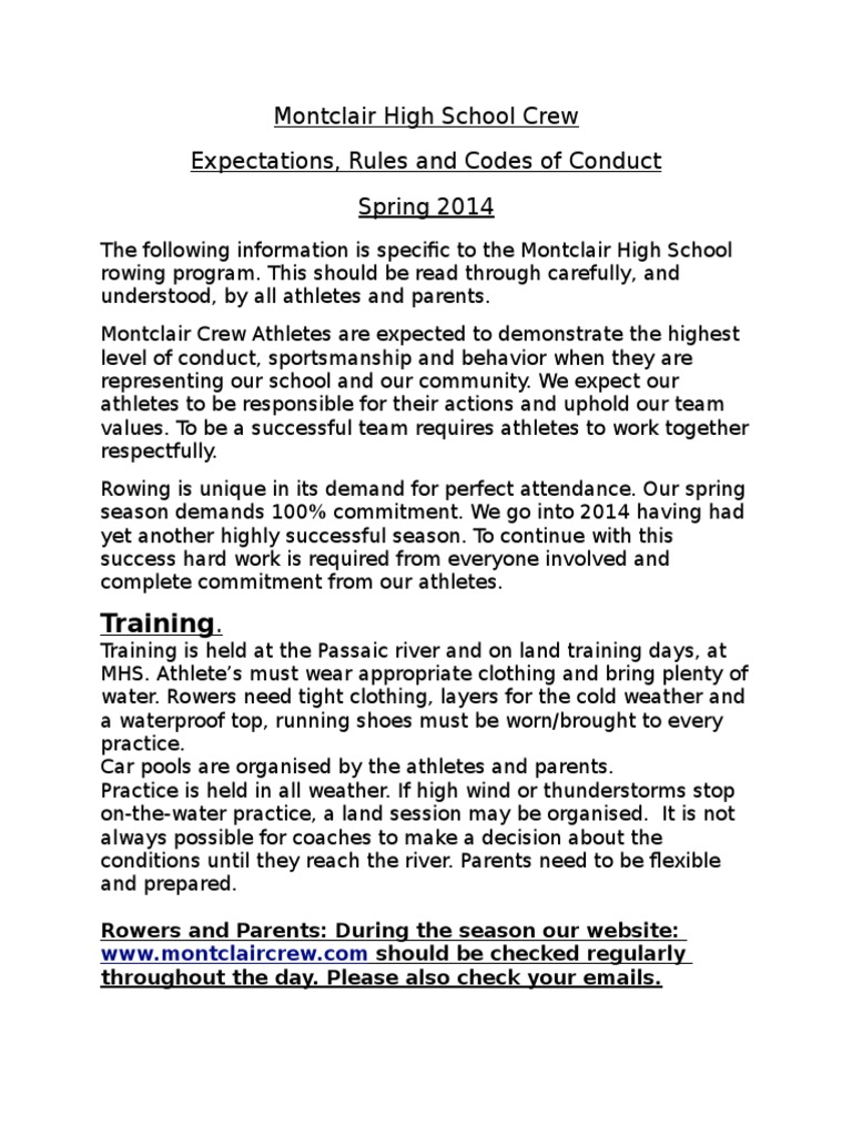 2014 Spring Rules & Code of Conduct Download Free PDF Rowing (Sport