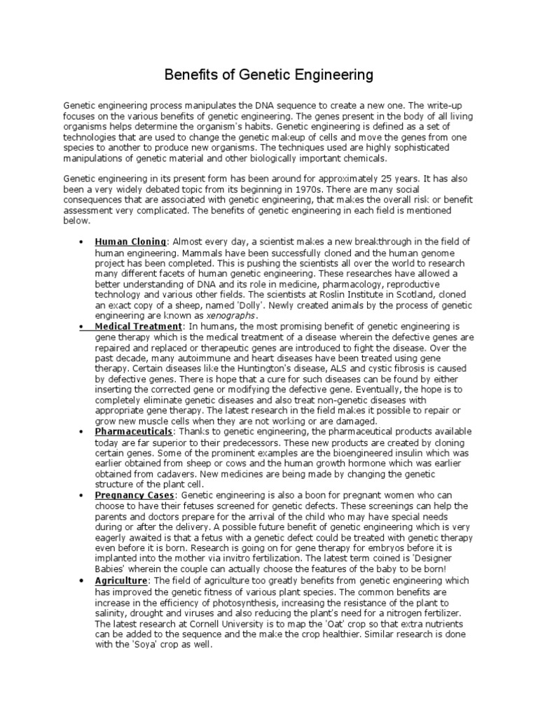 Benefits of Genetic Engineering | PDF | Genetic Engineering | Gene Therapy
