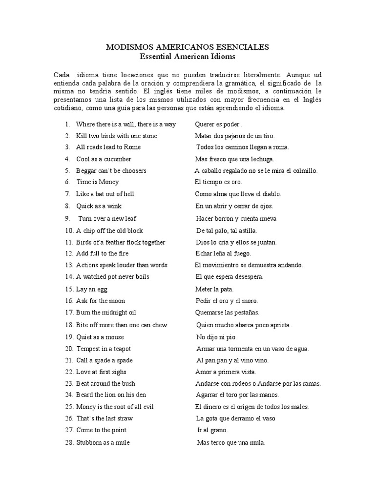 Lista De Modismos El Diccionario De Modismos Que Se Armó Un Español
