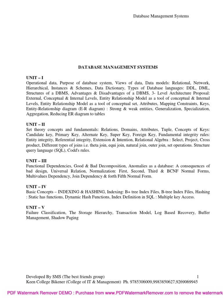 Database Management Systems Unit - I | PDF