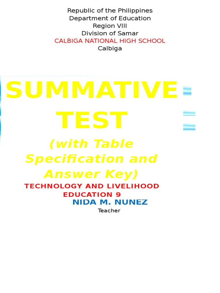 Summative Test: (With Table Specification and Answer Key) | PDF