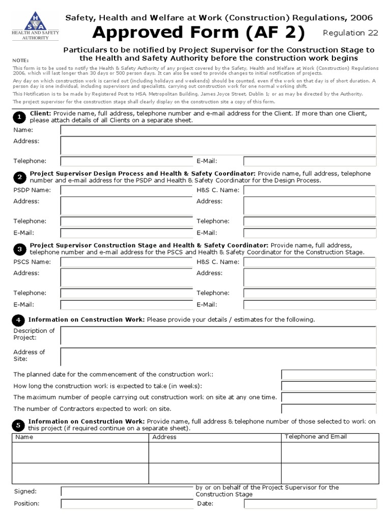 AF2 Form for Construction Project Notification | PDF | Business