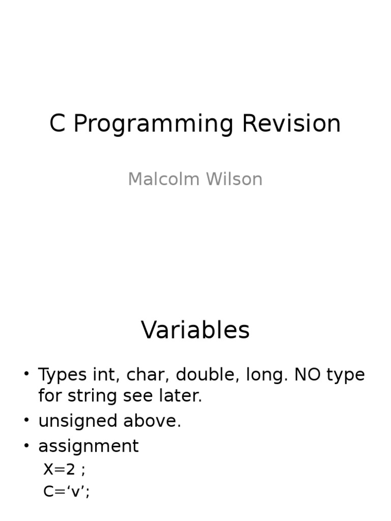 C Programming Revision: Malcolm Wilson | PDF | Integer (Computer ...