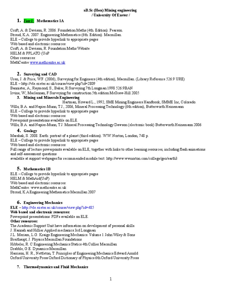 University of Exeter B.SC Hon of Mining Engineering | PDF | Mining ...