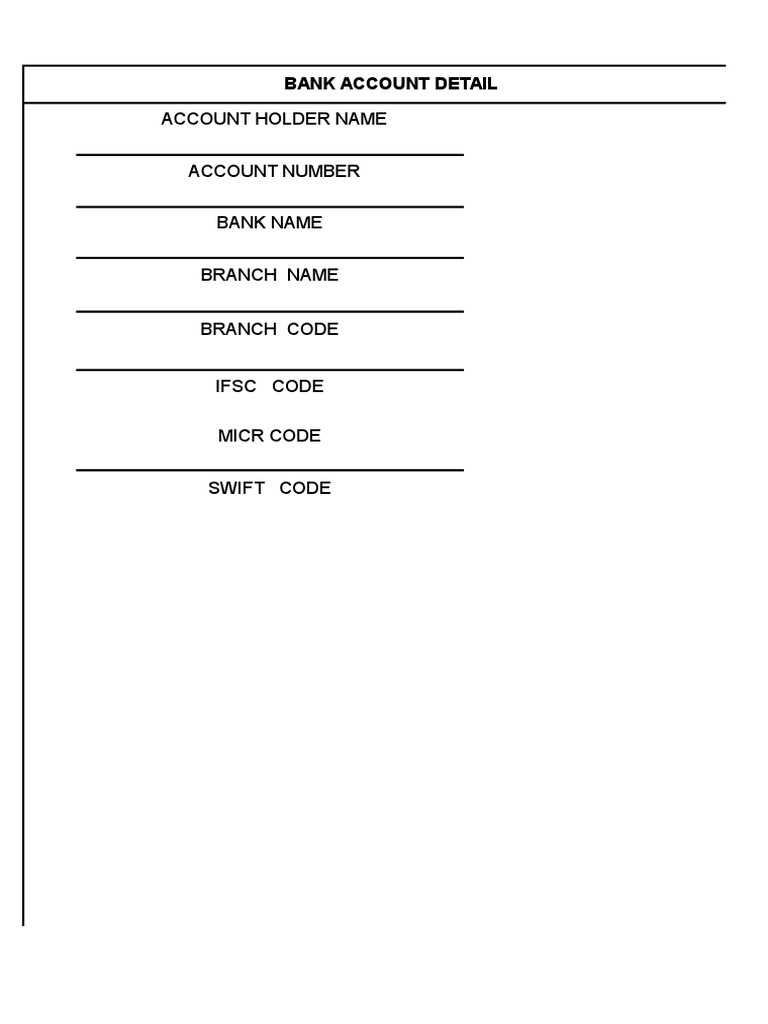 Account holder name account number bank name branch name branch code pdf